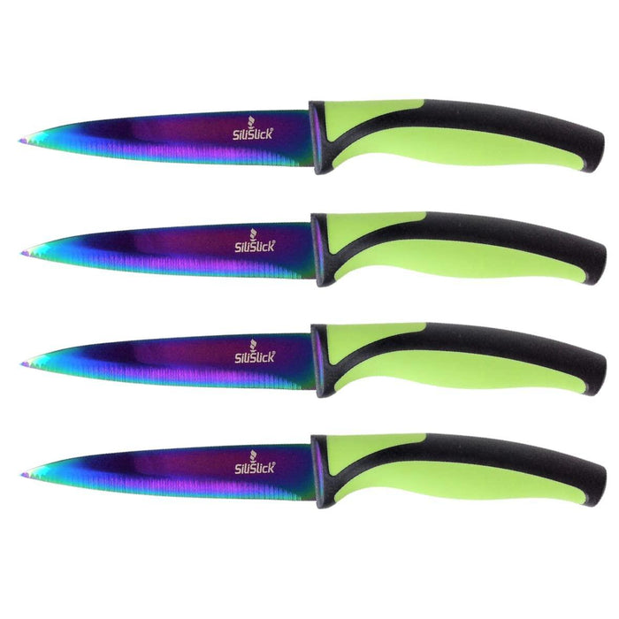 5 Green Handle Color Coated Stainless Steel Steak Kitchen Knives