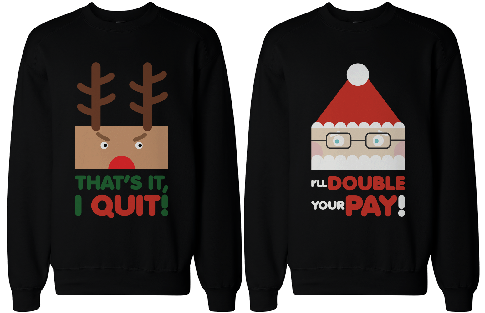 Rudolph and Santa Couple SweatShirts Funny Sweaters for Christmas Gift