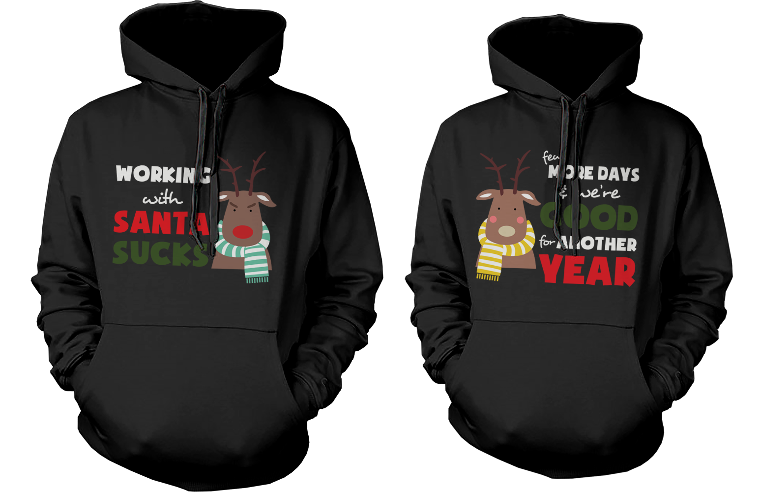 MR AND MRS RUDOLPH COUPLE MATCHING OUTFIT CUTE X-MAS COUPLE HOODIES