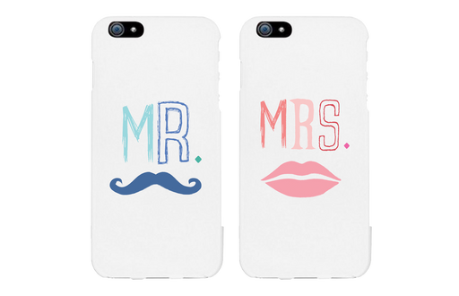 Mr Mustache and Mrs Lips White Matching Couple Phone Cases Wedding Gift