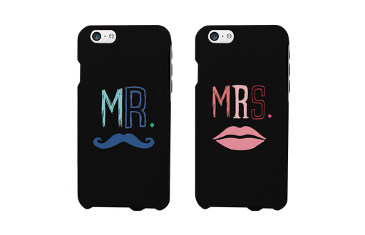 Mr. Blue Mustache & Mrs. Pink Lips Matching Couple Black Phonecases (Set)