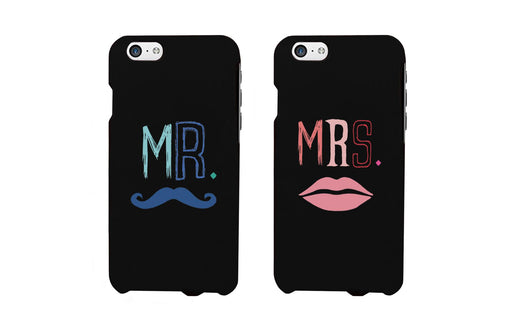 Mr. Blue Mustache & Mrs. Pink Lips Matching Couple Black Phonecases (Set)