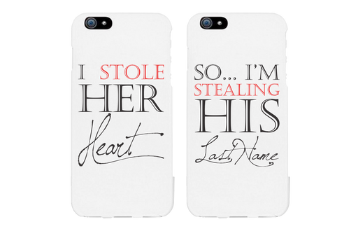 I Stole Her Heart So I'm Stealing His Last Name Matching Couple Phone Cases