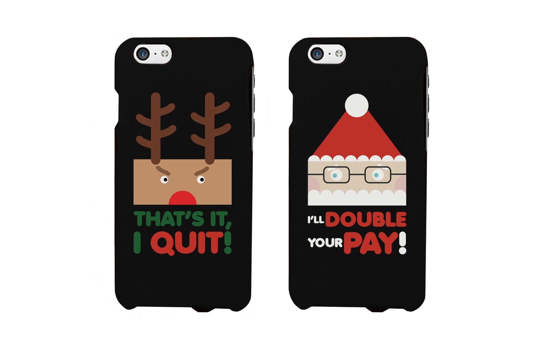 Rudolph and Santa Funny Black Matching Couple Phone Cases Christmas Gifts