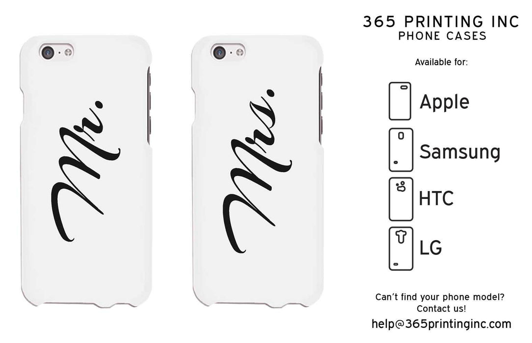 Mr and MRs Cursive White Matching Couple Phone Cases Anniversary Gift