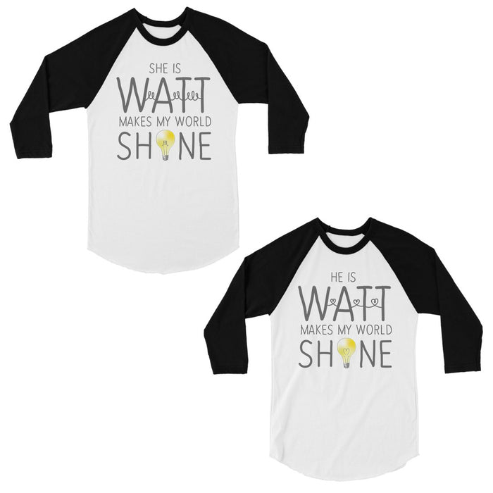 Watt World Shine Light Matching Couples Baseball Shirts Funny Gifts