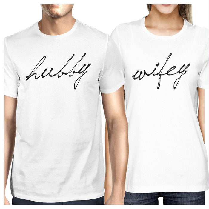 Hubby Wifey Matching Couple Gift Shirts White For First Anniversary