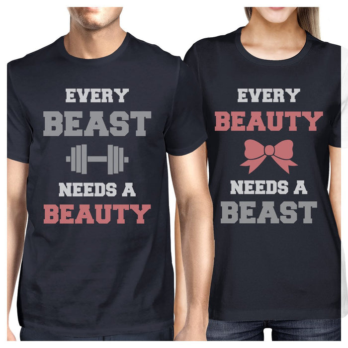 Every Beast Beauty Matching Couple Gift Shirts Navy Hubby and Wife