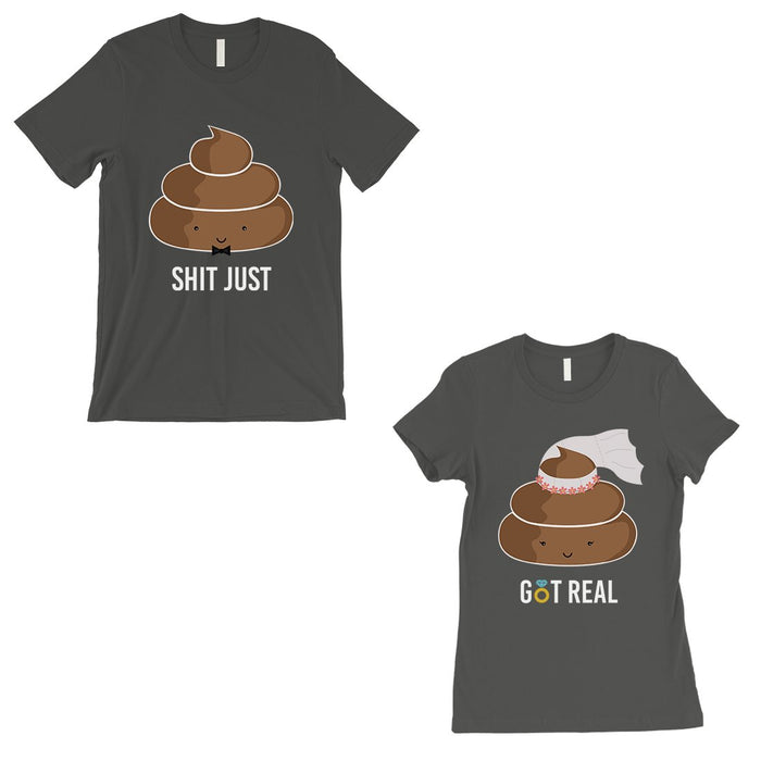Poop Shit Got Real Matching Couple Gift Shirts Cool Grey T-Shirt