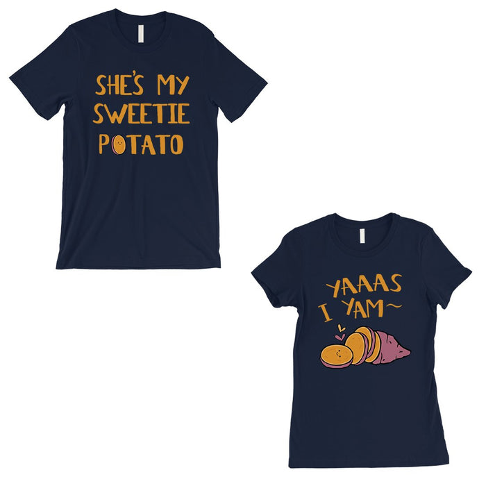 Sweet Potato Yam Matching Couple Gift Shirts Navy For Anniversary