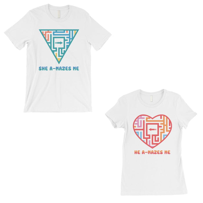 A-Mazes Me Couple Matching T-Shirts White Funny Gift For Couples