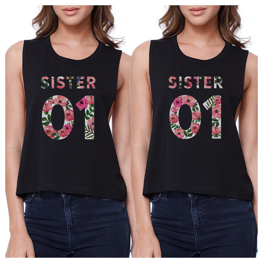 Sister 01 BFF Matching Black Crop Tops