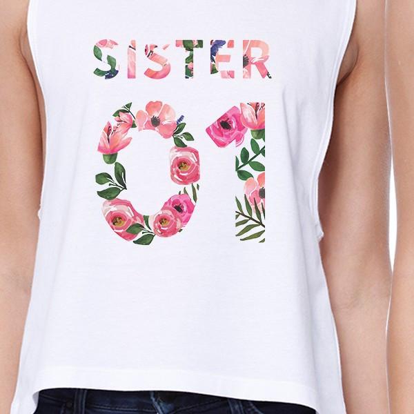 Sister 01 BFF Matching White Crop Tops