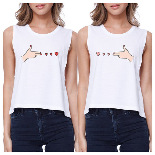 Gun Hands With Hearts BFF Matching White Crop Tops