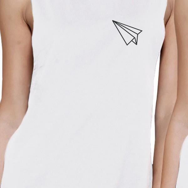 Origami Plane And Boat BFF Matching White Muscle Tops