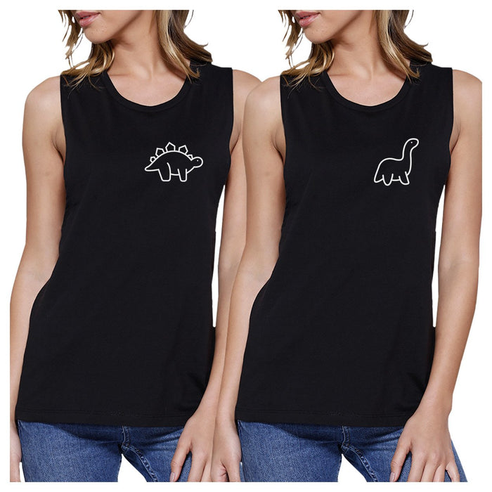 Dinosaurs BFF Matching Black Muscle Tops