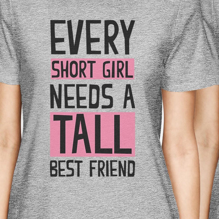 Tall Short Friend BFF Matching Shirts Womens Grey Short Sleeve Tee