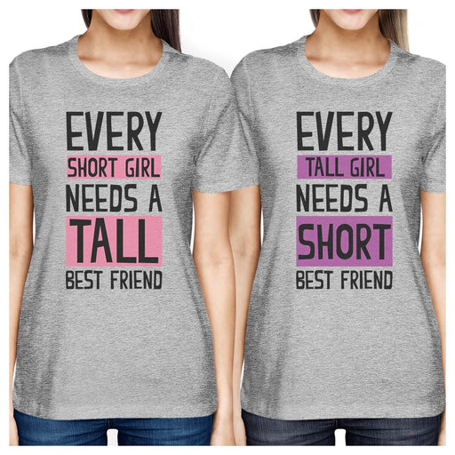 Tall Short Friend BFF Matching Shirts Womens Grey Short Sleeve Tee