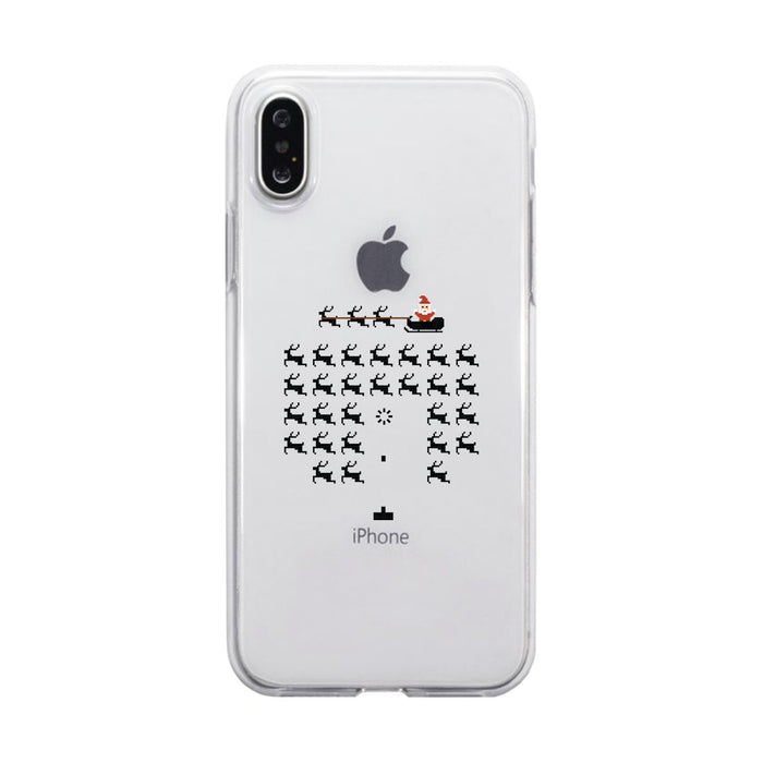 Pixel Game Santa And Rudolph Clear Phone Case