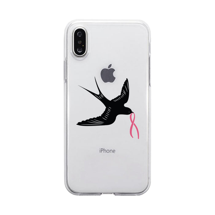 Pink Ribbon And Swallows Birds Clear Phone Case