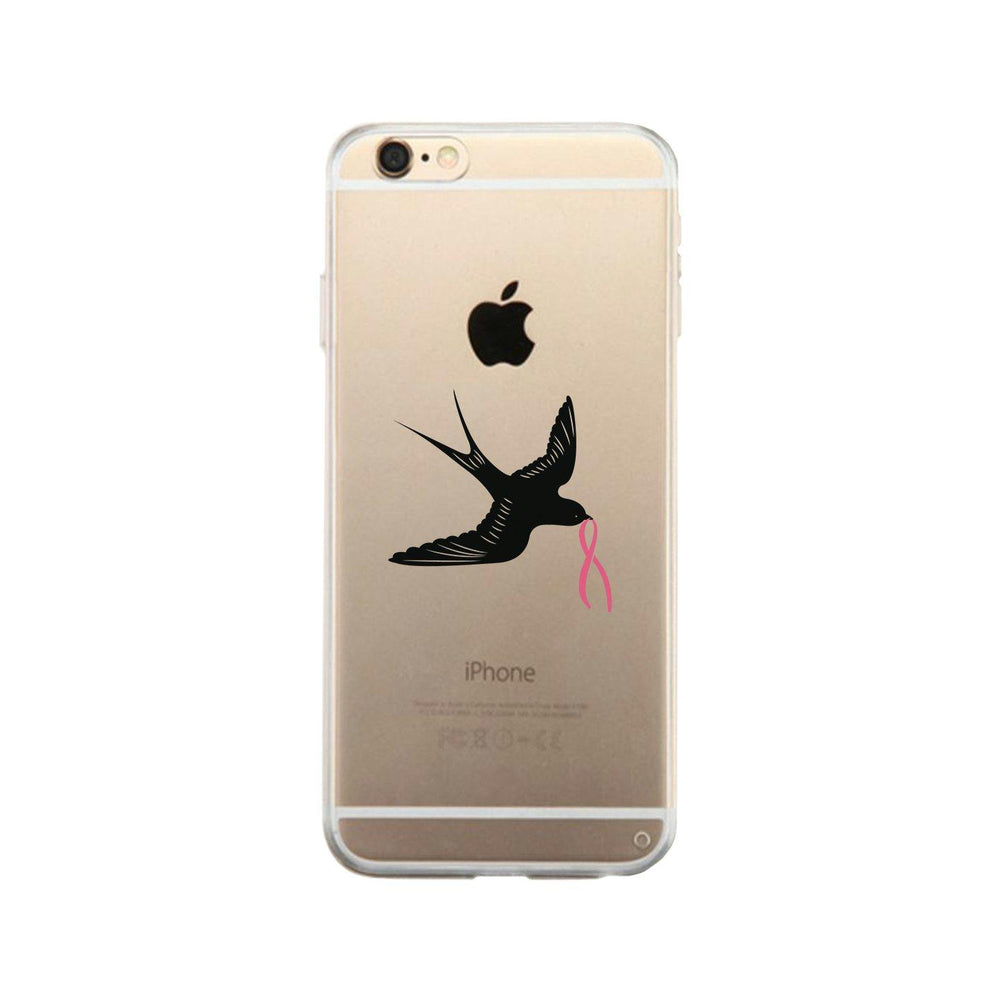 Pink Ribbon And Swallows Birds Clear Phone Case