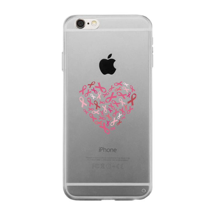 Pink Ribbon Heart Clear Phone Case