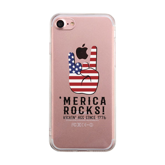 Merica Rocks Clear Phone Case Unique 4th of July Gift Phone Cover
