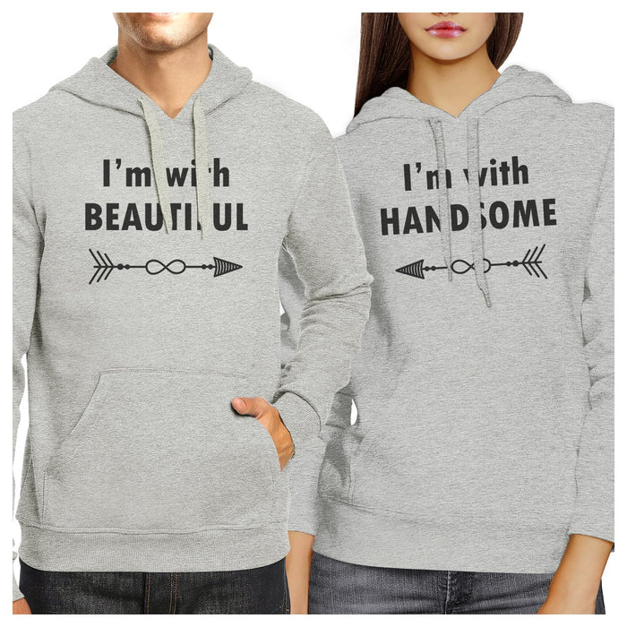 I'm With Beautiful And Handsome Matching Couple Grey Hoodie