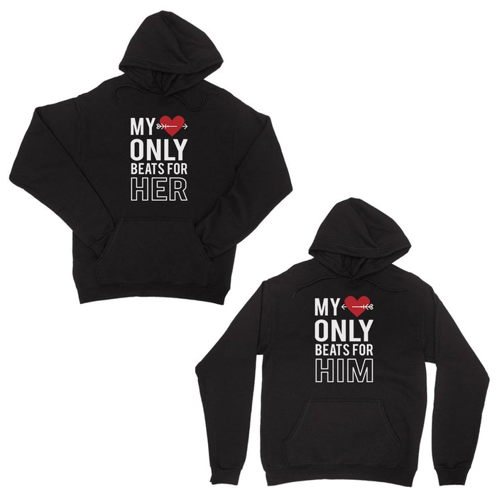 My Heart Beats For Her Him Black Cute Matching Couple Hoodies Gift