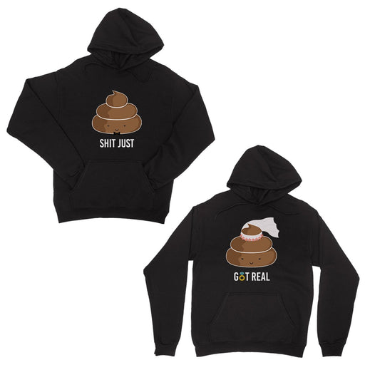 Poop Shit Got Real Black Matching Couple Hoodies Cute Newlywed Gift