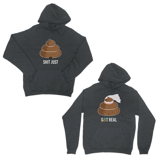 Poop Shit Got Real Dark Grey Matching Couple Hoodies For Christmas