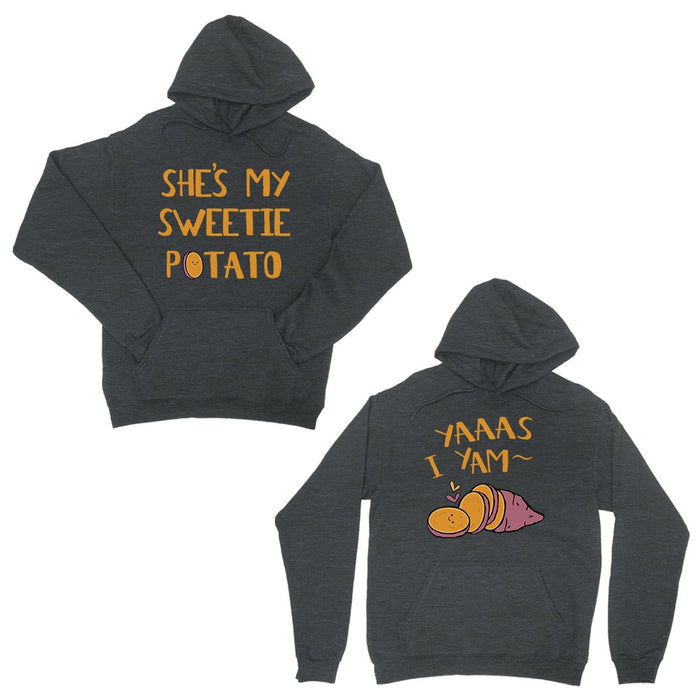 Sweet Potato Yam Dark Grey Matching Couple Hoodies For Christmas