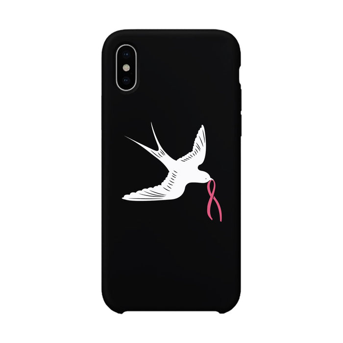 Pink Ribbon And Swallows Birds Black Phone Case