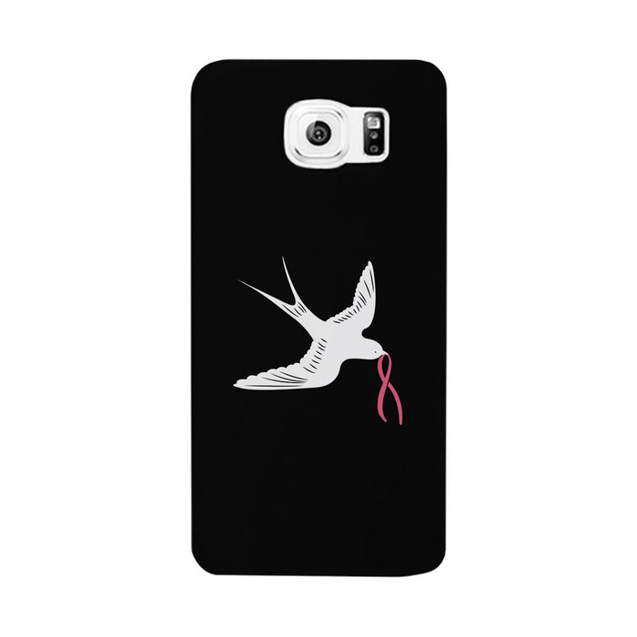 Pink Ribbon And Swallows Birds Black Phone Case