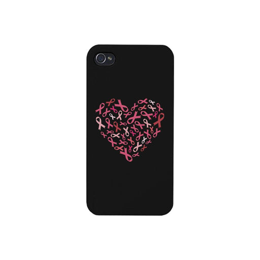 Pink Ribbon Heart Black Phone Case