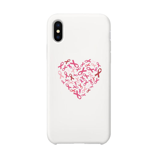 Pink Ribbon Heart White Phone Case