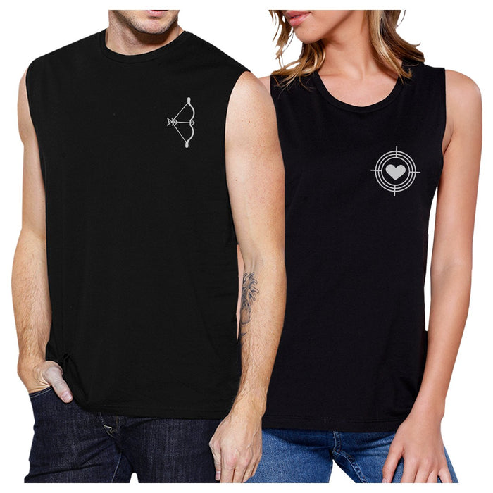 Bow And Arrow To Heart Target Matching Couple Black Muscle Top