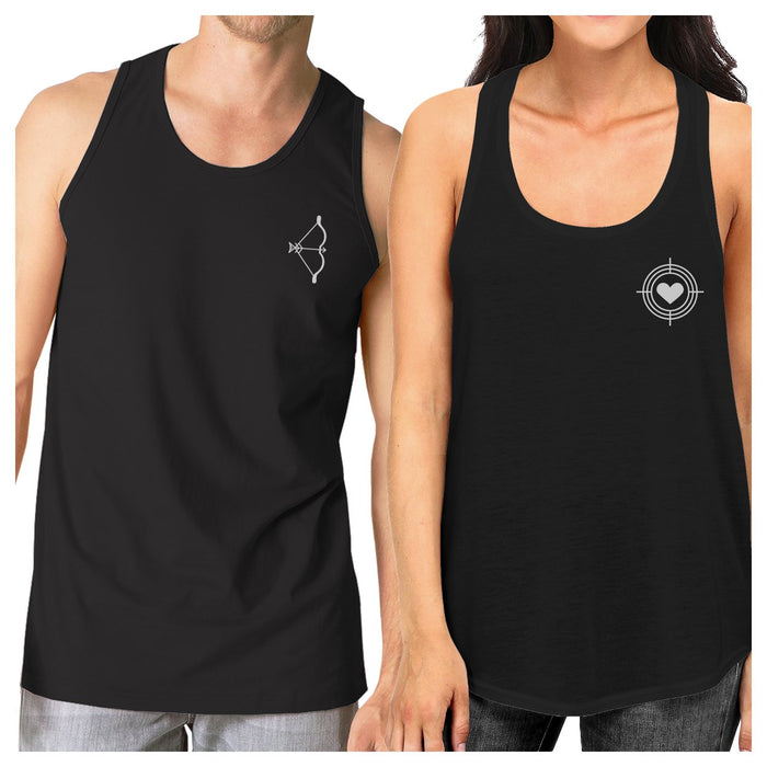 Bow And Arrow To Heart Target Matching Couple Black Tank Tops
