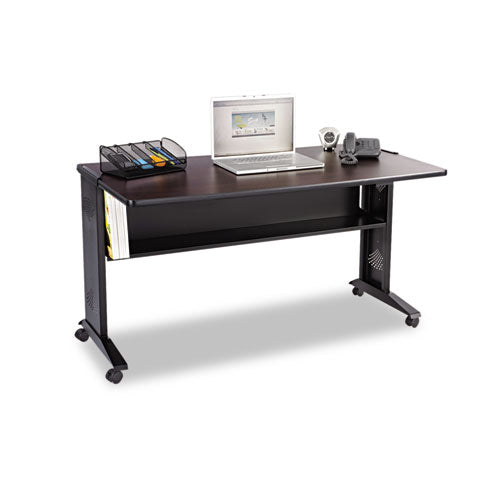 Mobile Computer Desk With Reversible Top, 53.5" X 28" X 30", Mahogany-medium Oak-black