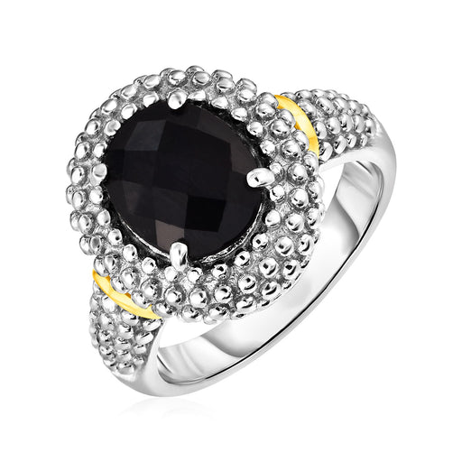 Ring with Oval Onyx in 18k Yellow Gold & Sterling Silver